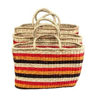 HANDCRAFTED SET OF 3 MULTICOLOR STRAW BASKET 3 SIZES SATCHEL HANDBAG PURSE